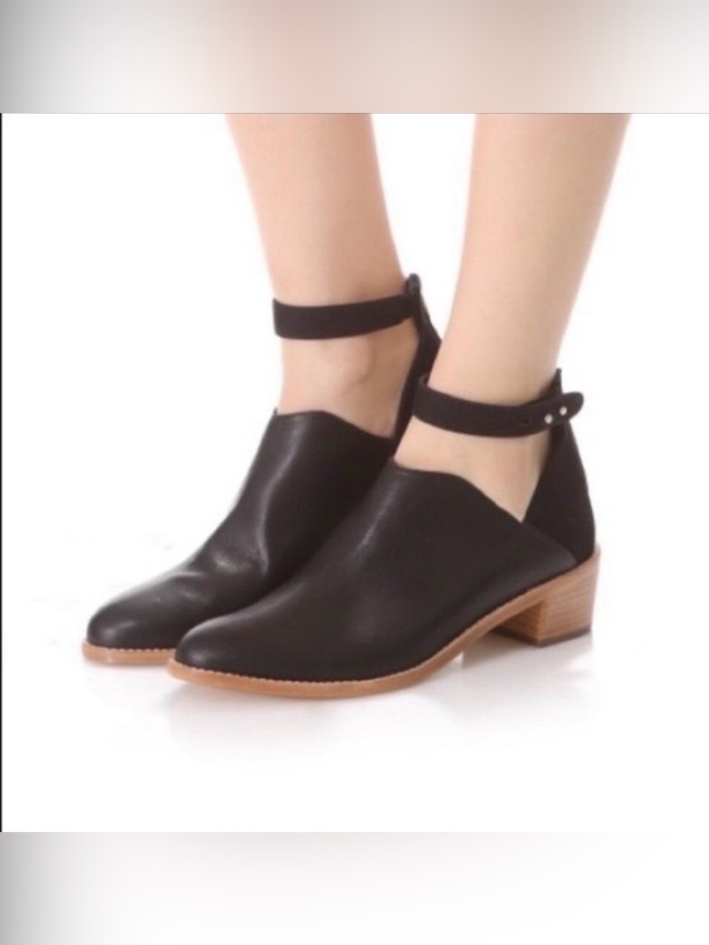 Loeffler Randall Franca Black Leather Ankle Strap Booties Size 6.5